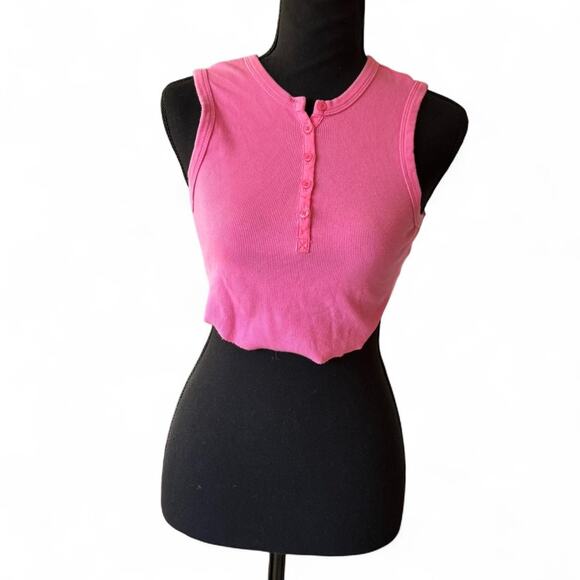 day + moon sz small Pink ribbed cropped tank top summer basics - Picture 6 of 7